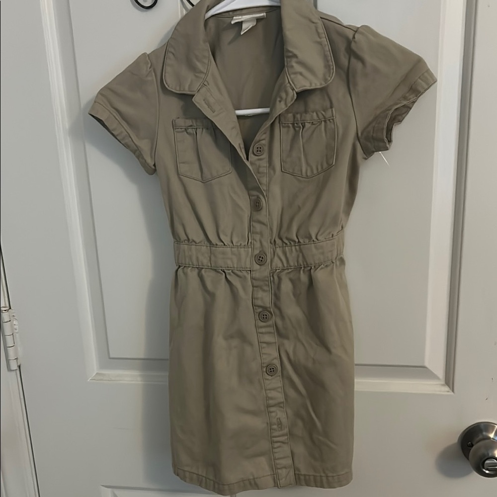 Cat & Jack Tan Notched Collar Cuffed Sleeve Dress